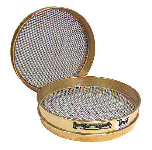 Sieve, 12" dia., 4" Mesh, Half Height, Brass Frame, Stainless Mesh